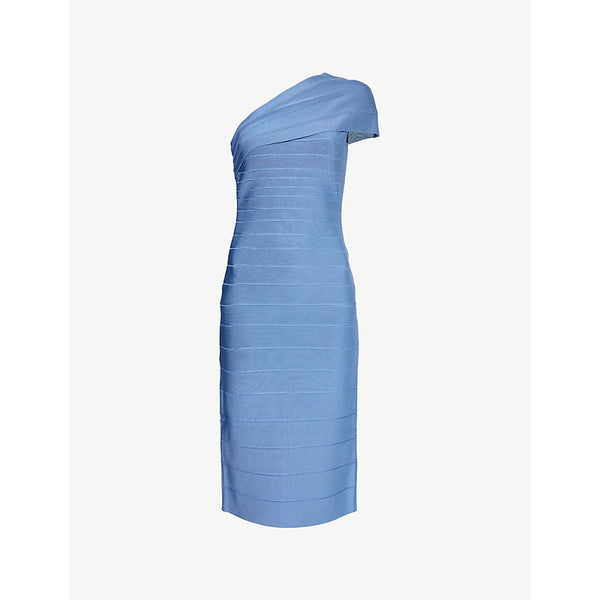 Herve Leger Icon bandage asymmetric-neckline stretch-knitted midi dress | HERVE LEGER