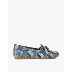  Kurt Geiger London Eagle-embellished patchwork denim moccasins