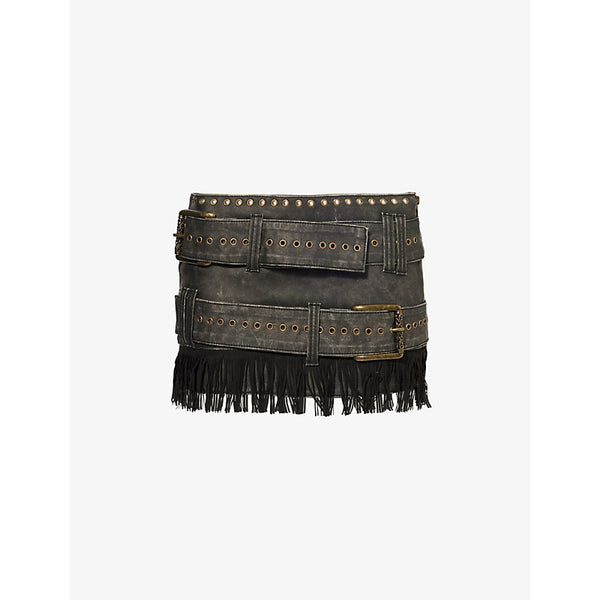 Jaded London Odile fringed faux-leather mini skirt