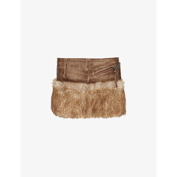 Jaded London Raven faux-fur embellishment faux-leather mini skirt