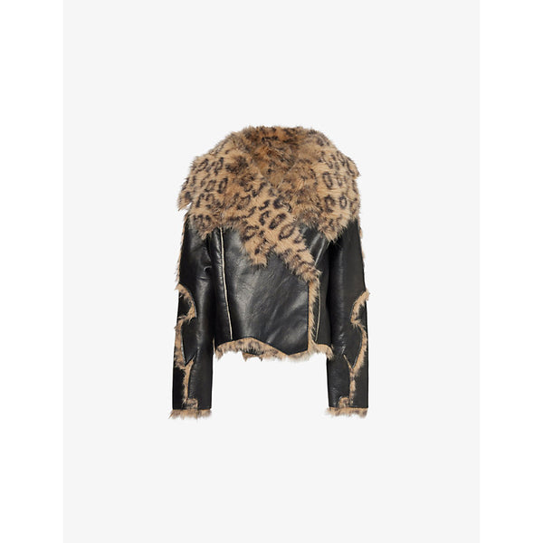 Jaded London Seone faux-fur-trims regular-fit faux-leather jacket