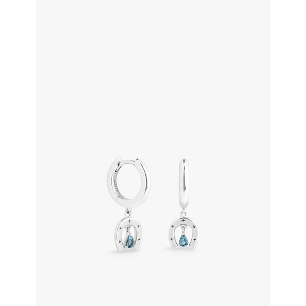 Astrid & Miyu Horseshoe rhodium-plated recycled sterling-silver and zirconia huggie hoop earrings