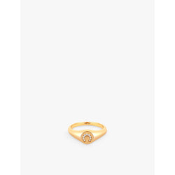 Astrid & Miyu Horseshoe 18ct yellow gold-plated recycled sterling-silver and cubic zirconia signet ring