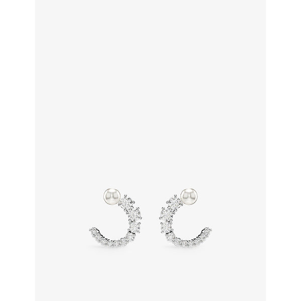 Swarovski Matrix Circle rhodium-plated, crystal-pearl and zirconia hoop earrings