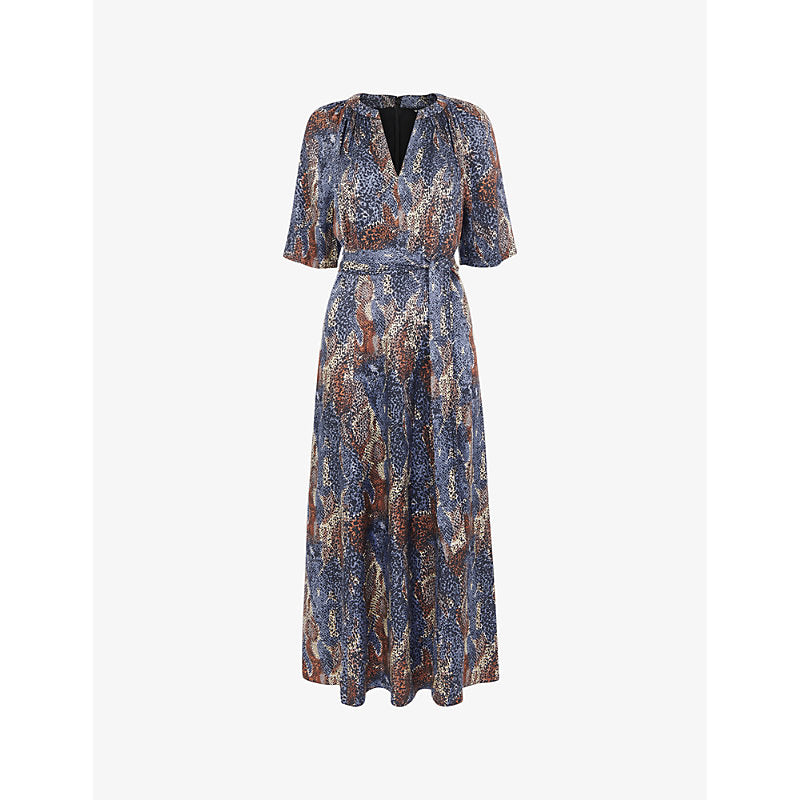  Whistles Marlow snakeskin-print woven midi dress