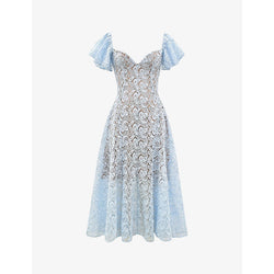 House Of Cb Austen lace-embroidered flared-sleeve woven midi dress