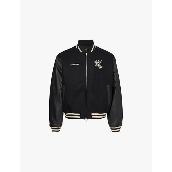  Represent Varsity faux-leather-sleeves relaxed-fit wool-blend jacket