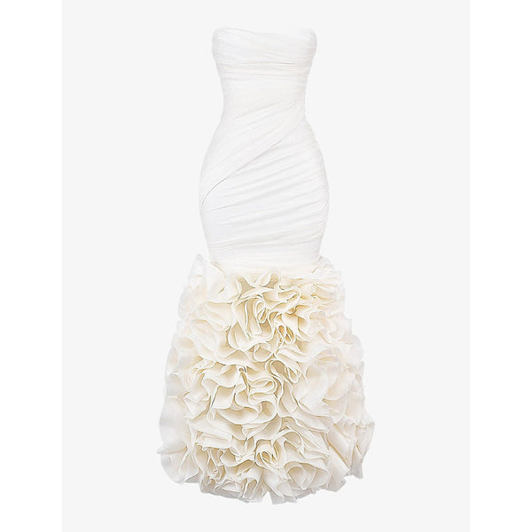  House Of Cb Gabrielle ruffle-hem strapless woven bridal gown