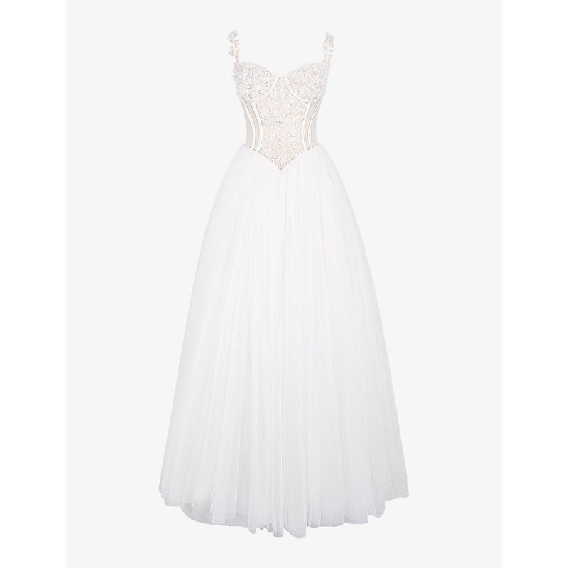 House Of Cb Nathalie lace-embroidered full-skirt woven bridal gown