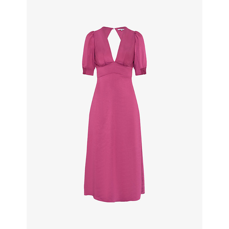  Omnes Odette V-neck puff-sleeve woven midi dress