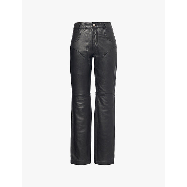 Telfar Two-slip-pockets brand-patch straight-leg mid-rise leather trousers