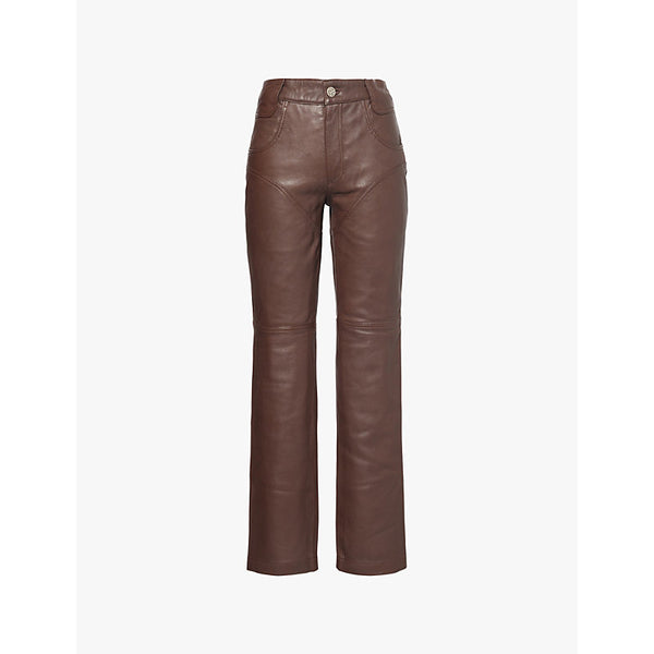 Telfar Two-slip-pockets brand-patch straight-leg mid-rise leather trousers