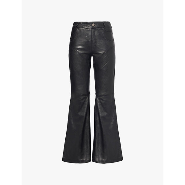 Telfar Flared brand-patch straight-leg mid-rise leather trousers