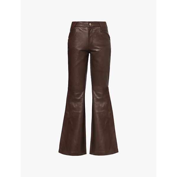 Telfar Flared brand-patch straight-leg mid-rise leather trousers