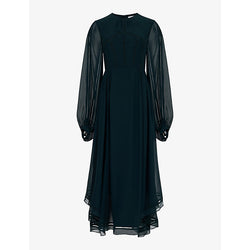 Leem Ladder-stitch balloon-sleeve woven maxi dress