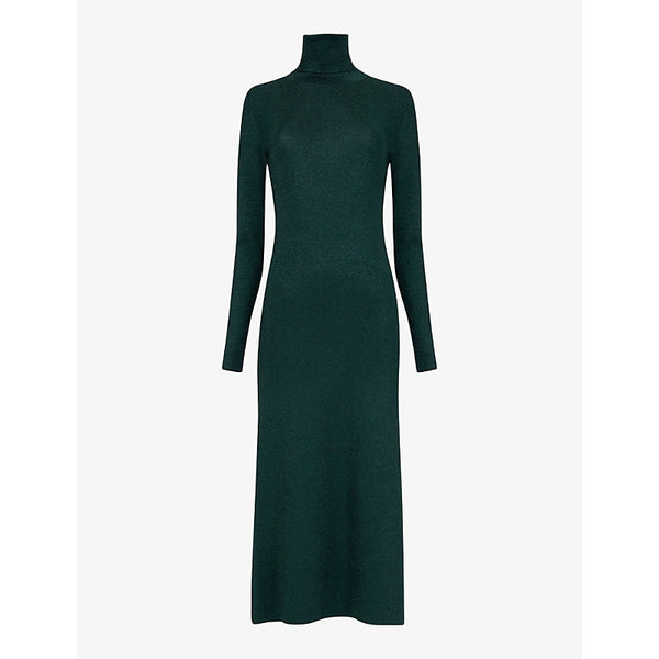 Leem High-neck long-sleeve sparkle-knit midi dress