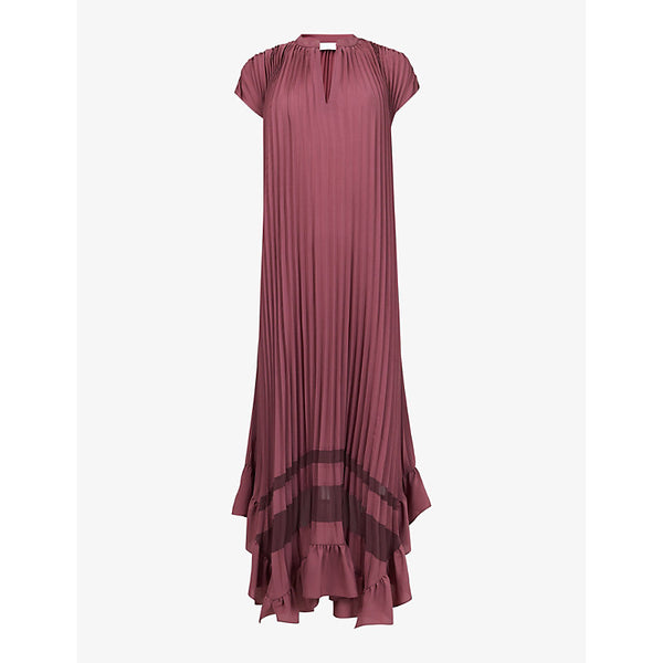 Leem Dropped-shoulder frill-hem pleated woven maxi dress | LEEM