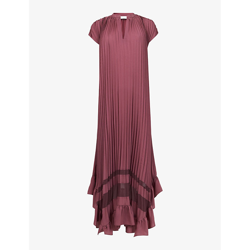 Leem Dropped-shoulder frill-hem pleated woven maxi dress