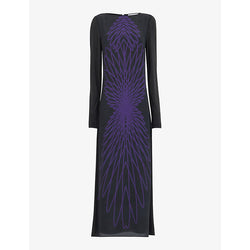 Leem Abstract-print long-sleeve woven midi dress | LEEM