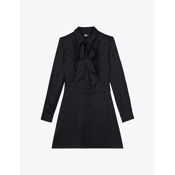 The Kooples Jacquard lavallière-collar woven mini dress