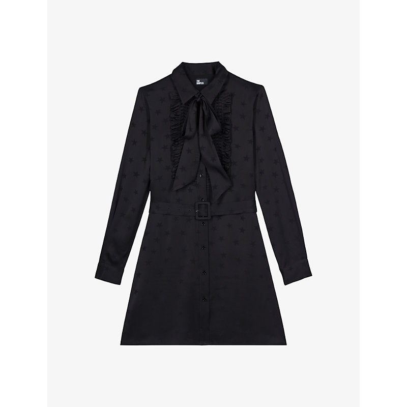 The Kooples Jacquard lavallière-collar woven mini dress | THE KOOPLES