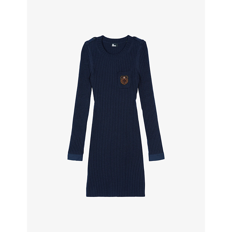 The Kooples Round-neck ribbed-knit wool-blend mini dress | THE KOOPLES