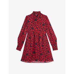 The Kooples Pleated heart-print silk mini dress | THE KOOPLES