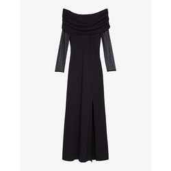 The Kooples Off-the-shoulder slim-fit stretch-woven maxi dress | THE KOOPLES