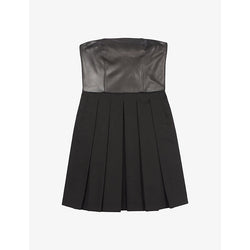 The Kooples Strapless fitted leather and cotton mini dress | THE KOOPLES