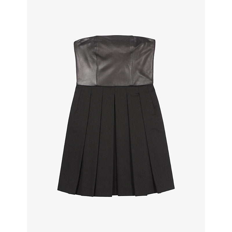 The Kooples Strapless fitted leather and cotton mini dress | THE KOOPLES