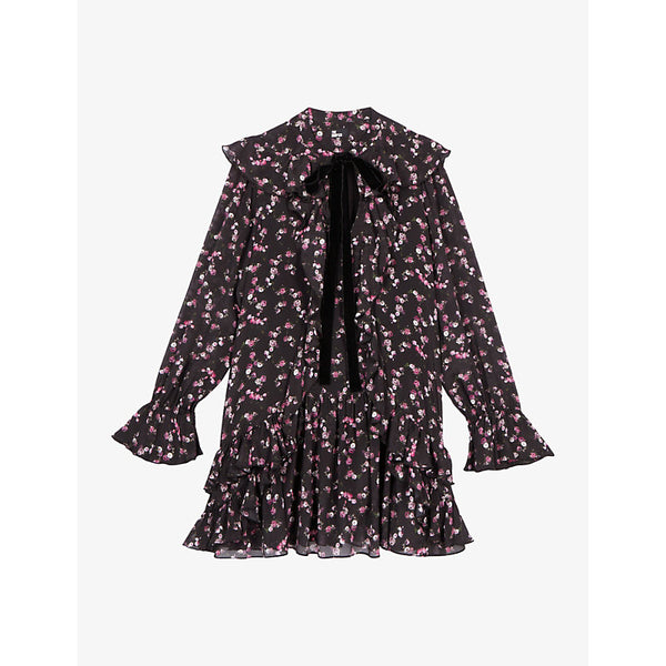 The Kooples Floral-print ruffle-trim woven mini dress