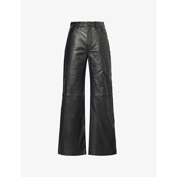 Reformation Veda Kennedy studs-embellishment wide-leg mid-rise leather trousers