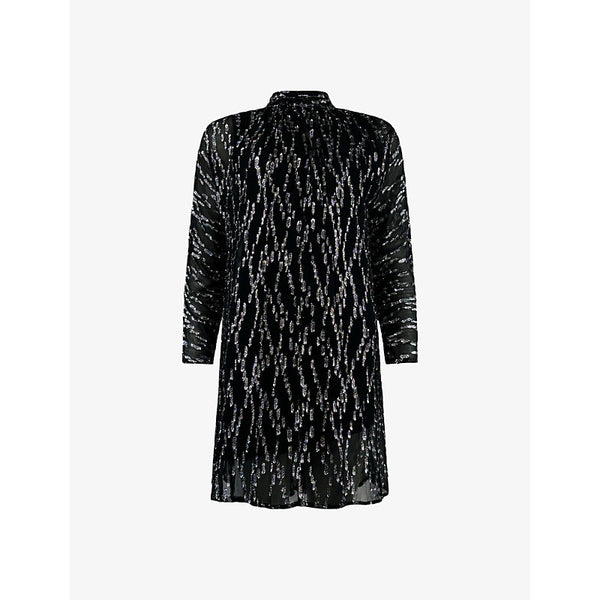 Ro&Zo Long-sleeved metallic-pattern woven mini dress