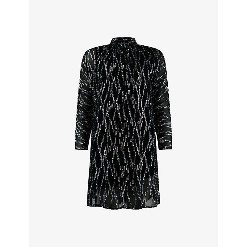 Ro&Zo Long-sleeved metallic-pattern woven mini dress | RO&ZO