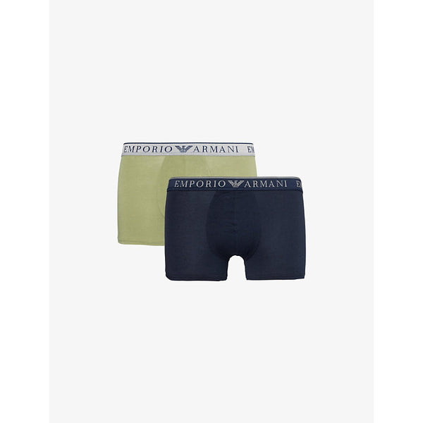 Emporio Armani Branded-waistband pack of two stretch-cotton trunks