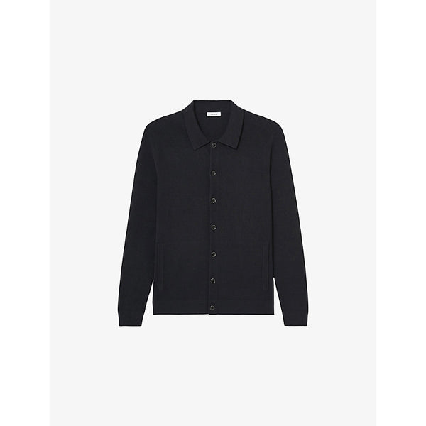 Reiss Saint polo-collar long-sleeve ribbed knitted cardigan