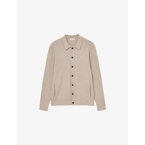 Reiss Saint polo-collar long-sleeve ribbed knitted cardigan