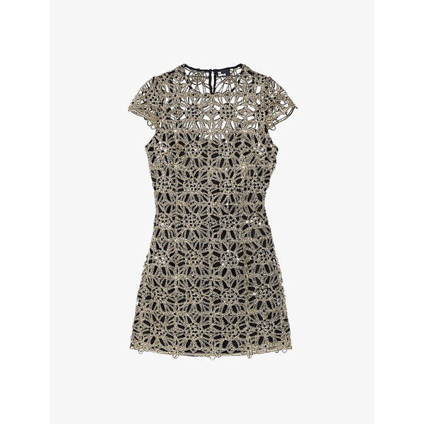 The Kooples Metallic short-sleeve guipure lace mini dress