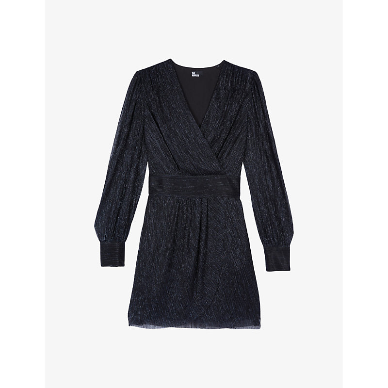 The Kooples V-neck cinched-waist woven mini dress | THE KOOPLES