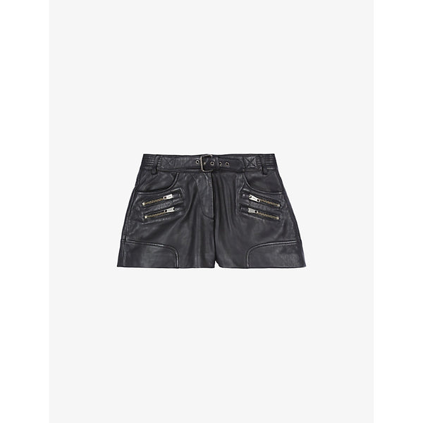 The Kooples Zip-embellished high-rise belted leather shorts