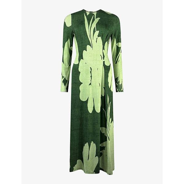 Ro&Zo Floral-print long-sleeve stretch-jersey midi dress | RO&ZO