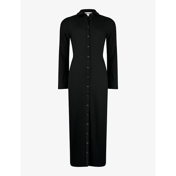 Ro&Zo Button-down long-sleeve ribbed stretch-knit midaxi dress | RO&ZO