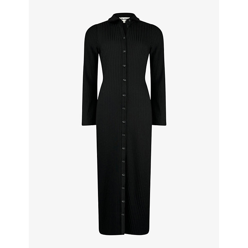 Ro&Zo Button-down long-sleeve ribbed stretch-knit midaxi dress | RO&ZO