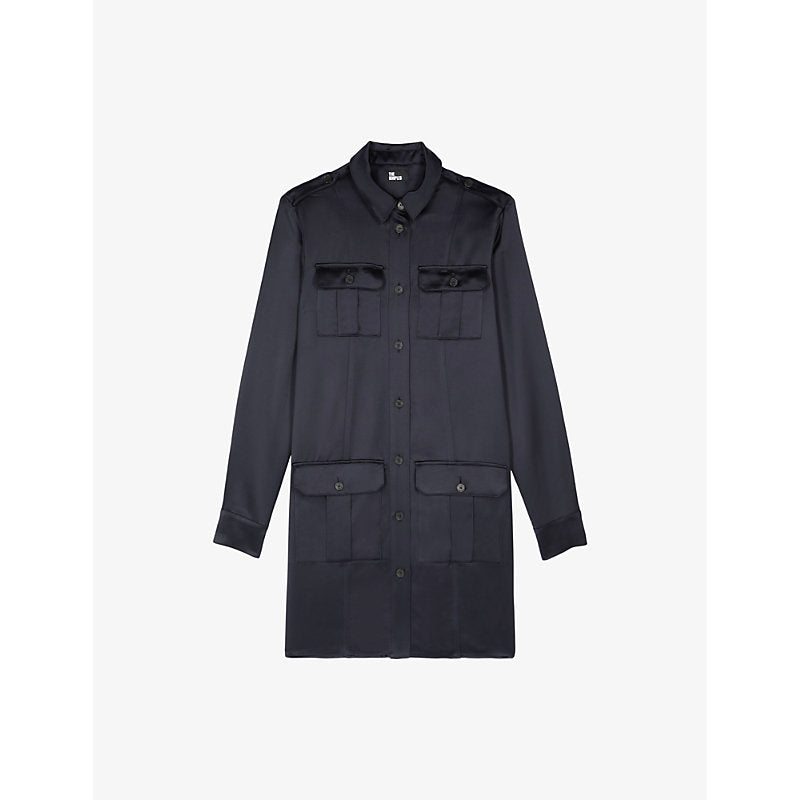 The Kooples Patch-pocket button-down woven mini dress | THE KOOPLES