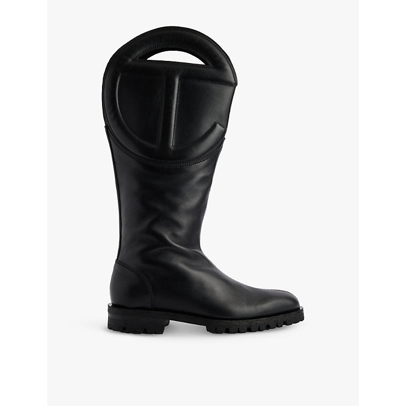 Telfar Branded round-toe leather calf-high boot | Telfar