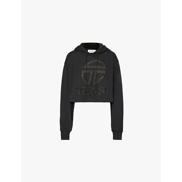 Telfar Mesh-logo cropped cotton-blend jersey hoody