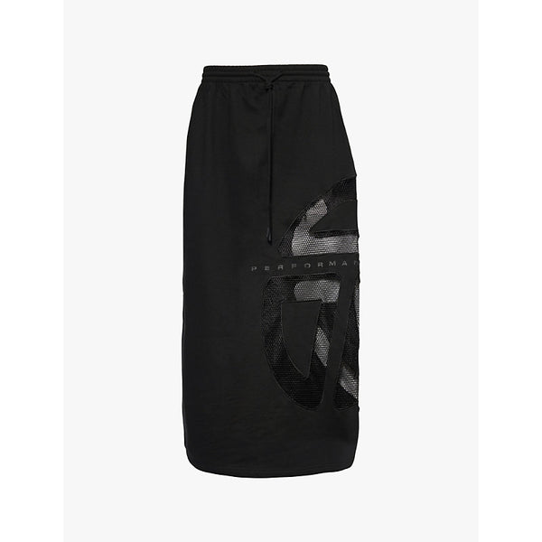 Telfar Brand-print two-slip-pockets cotton-blend maxi skirt