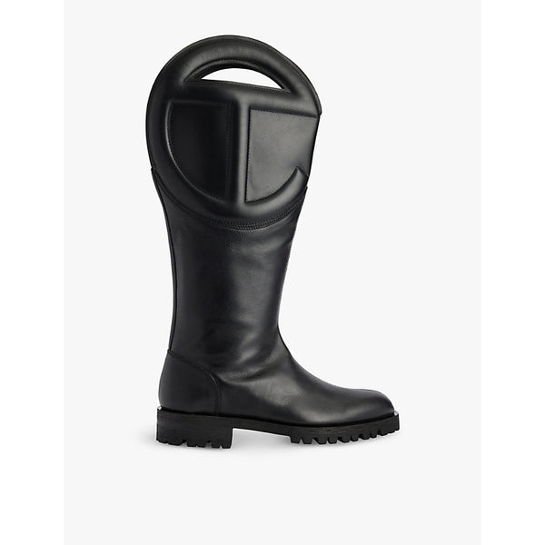 Telfar Leather round-toe leather calf-high boot