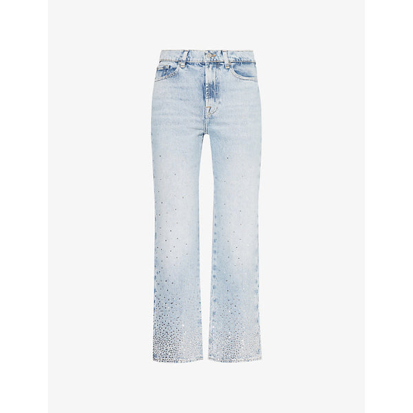 7 For All Mankind Logan Stovepipe rhinestone-embellished straight-leg mid-rise stretch-denim jeans