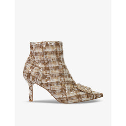 Dune Opulance diamante-buckle tweed heeled ankle boots